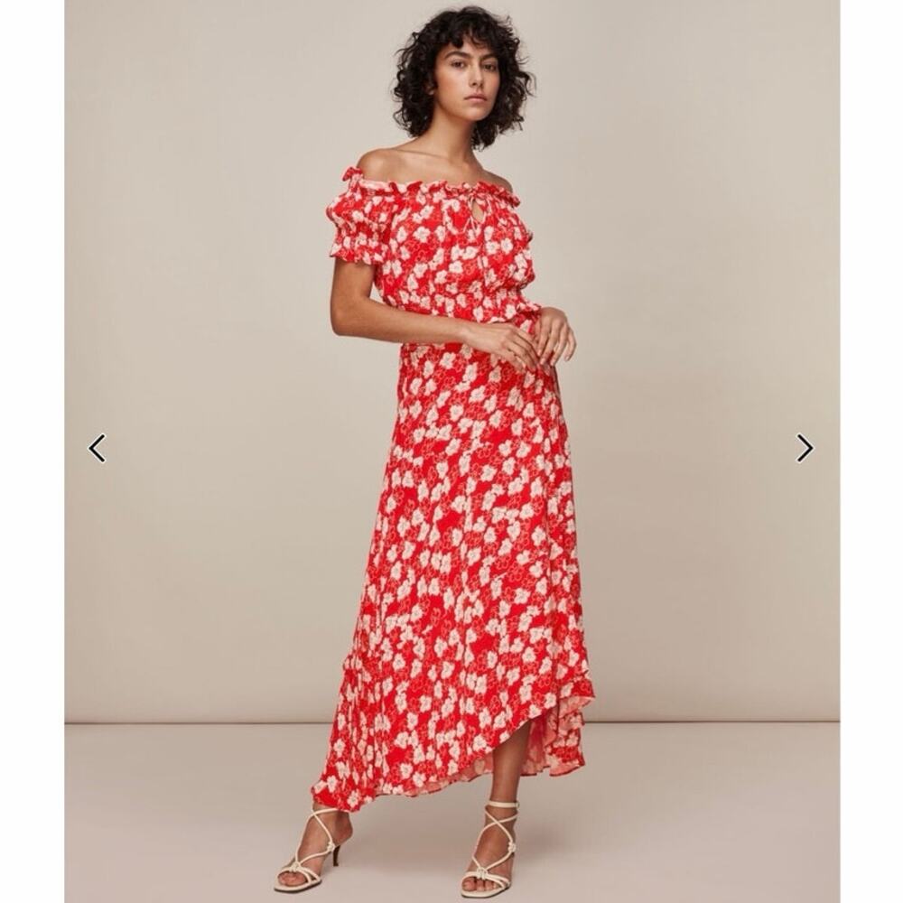 Whistles Garland Wrap Skirt US 8 Red Floral High Low Maxi Midi 100% Viscose